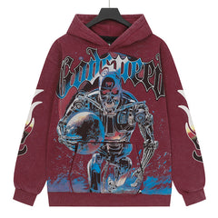 Godspeed Skull Pattern Printed Hoodie