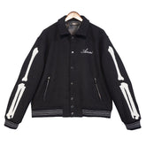 thickened loose bomber baseball jacket Black
