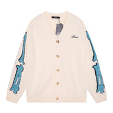 Cotton V-Neck Bones Cardigan Sweater Apricot