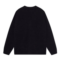 Cotton V-Neck Bones Cardigan Sweater Black