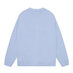 Cotton V-Neck Bones Cardigan Sweater Blue