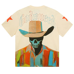 Skeleton Man White Cowboy Hat T-shirt
