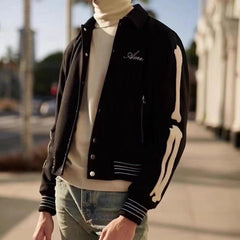 thickened loose bomber baseball jacket Black