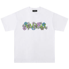 Flower Letter Logo Print T-Shirts