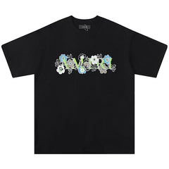 Flower Letter Logo Print T-Shirts