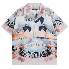 Convertible-Collar Printed Silk-Twill Shirt
