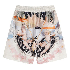 Straight-Leg Printed Silk-Twill Drawstring Shorts