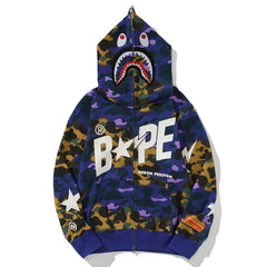 Blue Camo Shark Zipper Hoodie