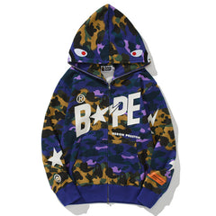 Blue Camo Shark Zipper Hoodie