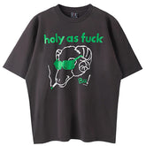 Cotton Green Glasses Sheep Head Printed T-Shirt