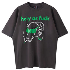 Cotton Green Glasses Sheep Head Printed T-Shirt