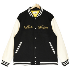 RHUDE Floral Embroidery Emblem Wool Tweed Baseball Jacket #Black