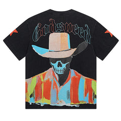 Skeleton Man White Cowboy Hat T-shirt
