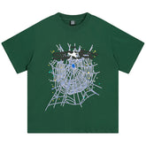 Spider Web Print Gothic Punk T-Shirt Green