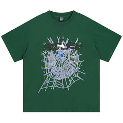 Spider Web Print Gothic Punk T-Shirt Green