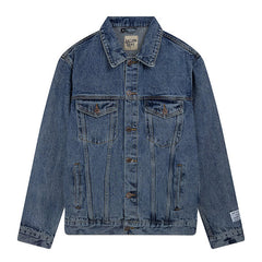 letter embroidered washed denim Jacket