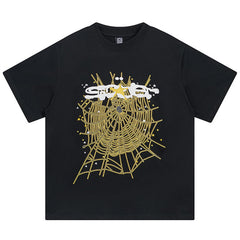 Spider Web Print Gothic Punk T-Shirt Black