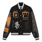 Embroidered Leather Varsity Jacket