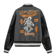 Embroidered Leather Varsity Jacket