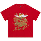 Spider Web Print Gothic Punk T-Shirt Red