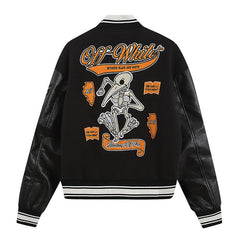 Embroidered Leather Varsity Jacket