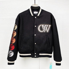 Embroidered Rhinestone Filled Down Cotton Jacket Baseball Uniform