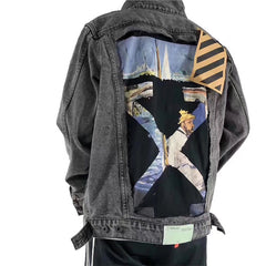 Destruction Oil Painting Graffiti Arrow Denim Jacket