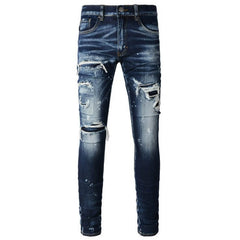 Side Straight Strips Rips Skinny Jeans #6905
