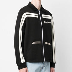 Palm Angels logo-print striped zip-up track jacket