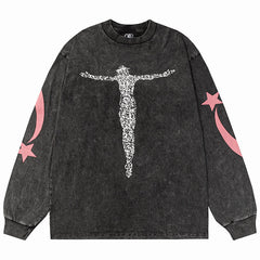 Hellstar Human Cross Letter Print Long Sleeve Tee