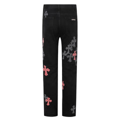 Chrome Hearts Fleur Knee Pink Checkered Crosses Jean