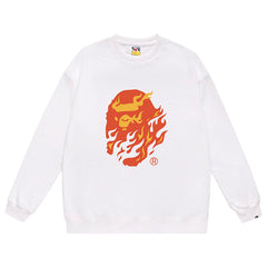 BAPE Ape Head Flame Print Crew Neck Sweatshirt