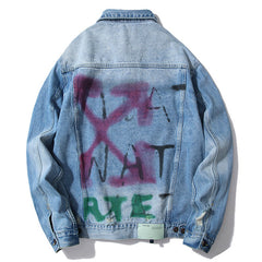 OFF WHITE Hand drawn doodle rendering arrow distressed denim jacket