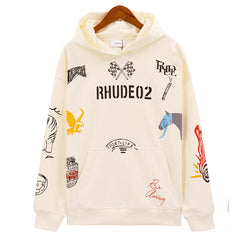 RHUDE CartoonLogo logo pattern printing Hoodies