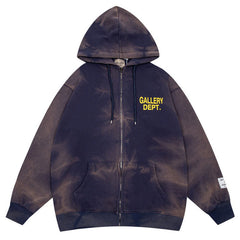 Gallery Dept Logo-Print Bleached Cotton-Jersey Zip-Up Hoodie