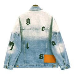 Palm Angels Men's Light Blue Logo Patches Denim Jacket