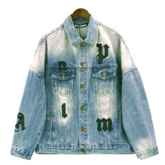 Palm Angels Men's Light Blue Logo Patches Denim Jacket