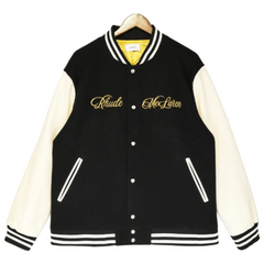 RHUDE  Floral Embroidery Emblem Wool Tweed Baseball  Jacket #Black