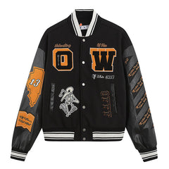 Off-White Embroidered Leather Varsity Jacket