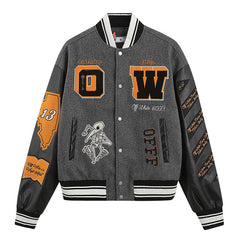 Off-White Embroidered Leather Varsity Jacket