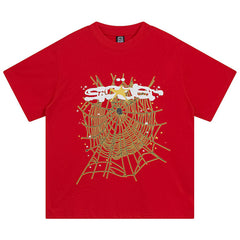 Sp5der Spider Web Print Gothic Punk T-Shirt Red