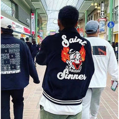 Saint Michael Joker Embroidered Corduroy  Baseball Jacket