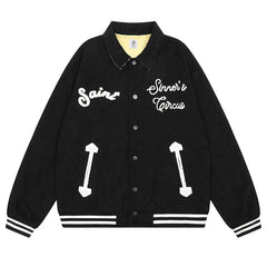 Saint Michael Joker Embroidered Corduroy  Baseball Jacket