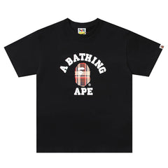 Bape Black And Brown Plaid Small Logo Short Sleeve T-Shirt